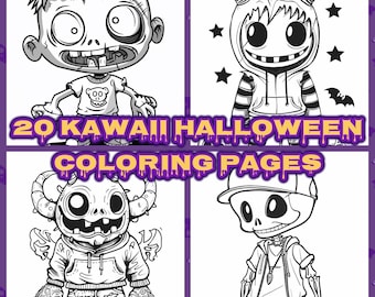 Kawaii Halloween Coloring Pages | 20 Spooky Art Sheets (Digital Download)