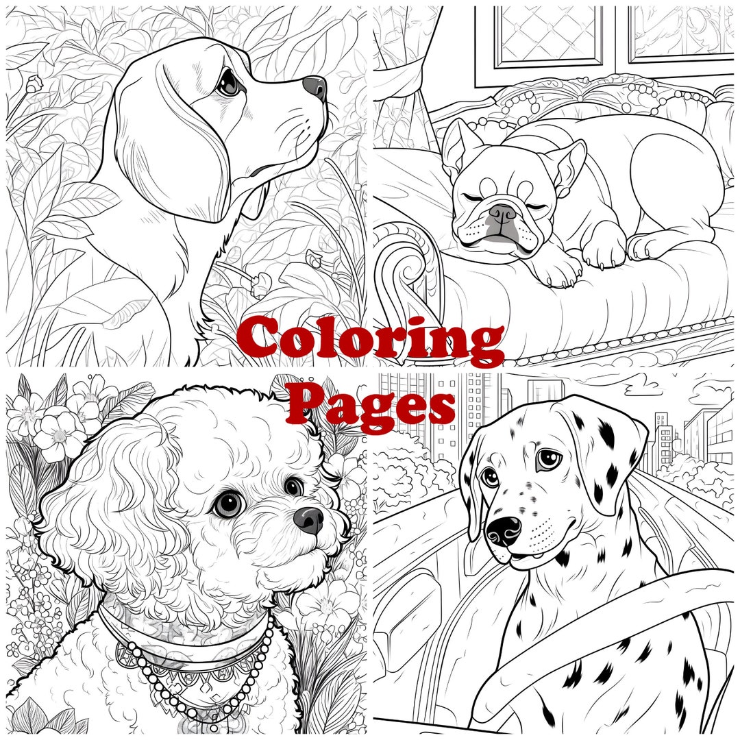 Dog Coloring Sheets, Dog Coloring Pages, Puppy Coloring Book, Dog Art - Etsy