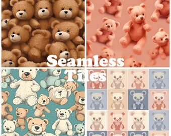 Teddy Bear Seamless Repeat Pattern, Children's Design (PNG Files)