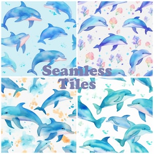 Watercolor Dolphin Patterns, Dolphin Repeat Pattern, Dolphin Prints, Dolphin Tiled Background, Dolphin Digital Paper, Dolphin Seamless Tiles