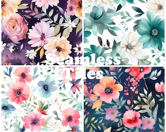 Watercolor Floral Seamless Pattern: Tile Background (Digital Paper)