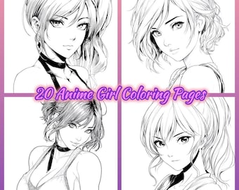 Anime Girls Coloring Book | 20 Kawaii Character Art Sheets (Digital Download)