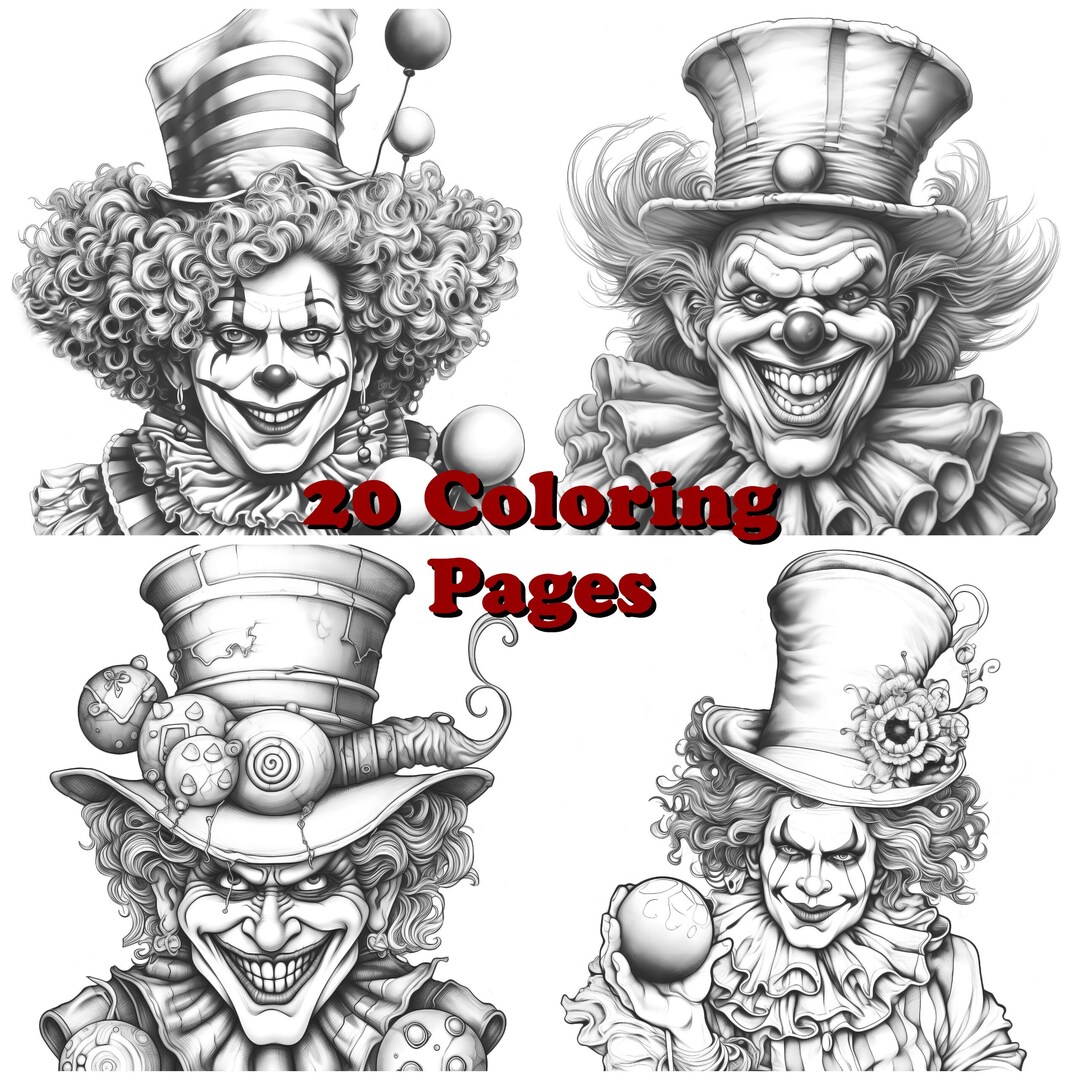 Evil Clown Coloring Pages, Crazy Clown Coloring Sheets, Scary Clown