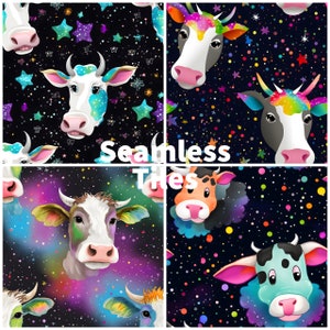 Sparkle Cow Seamless Patterns, Cow Repeat Pattern, Moo Pattern, Cow Tiled Background, Cow Party, Colorful Cows, Cow Design, Funny Cow