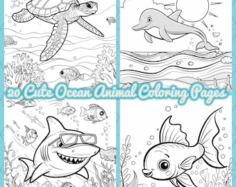 Kawaii Ocean Animals Coloring Pages | 20 Sea Creature Designs (Digital Download)