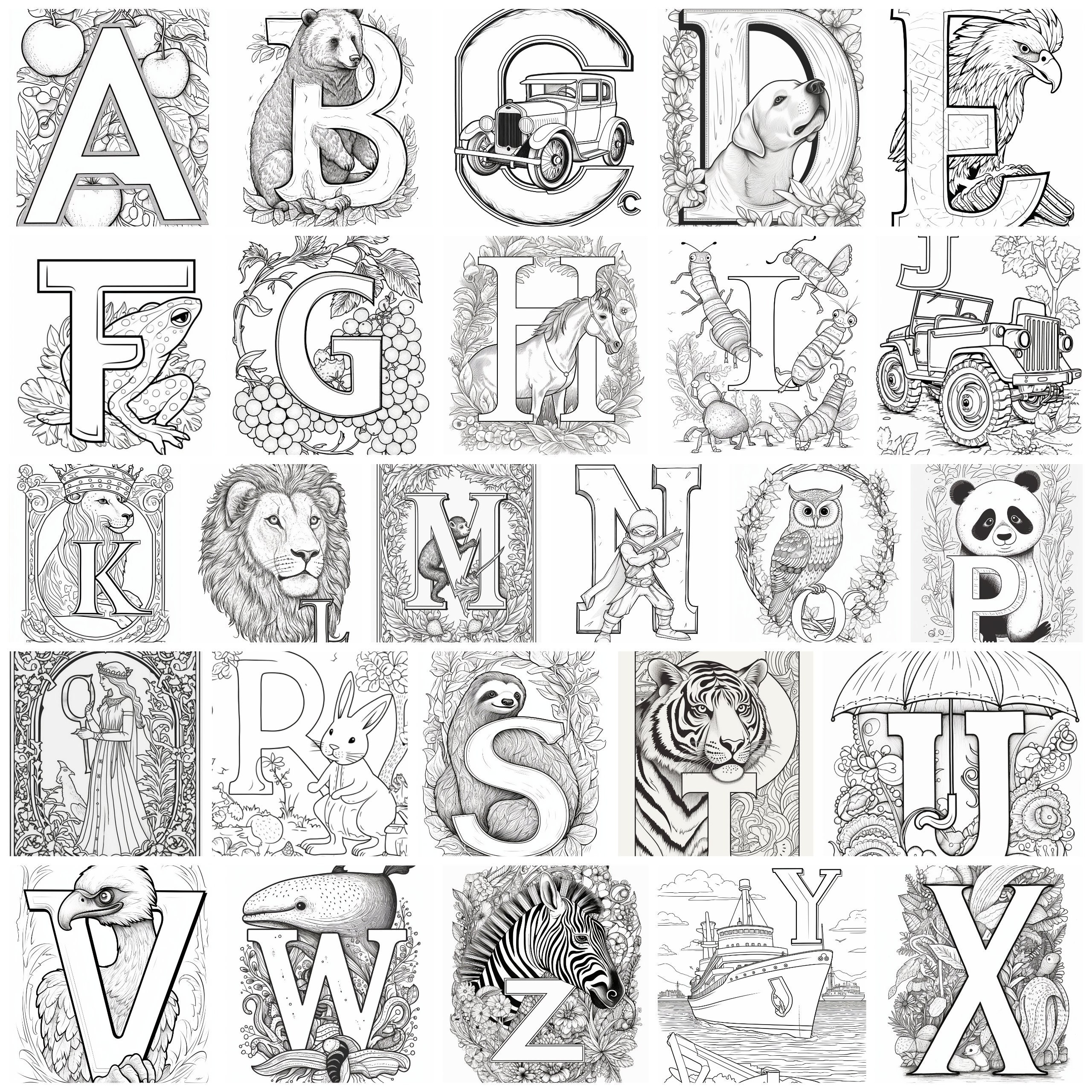 Alphabet ABC Coloring Pages - Etsy