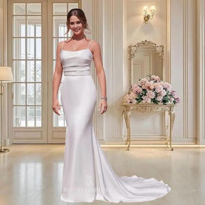 Spaghetti Strap Crepe Mermaid Wedding Dress - Custom Button-Down Bridal Gown