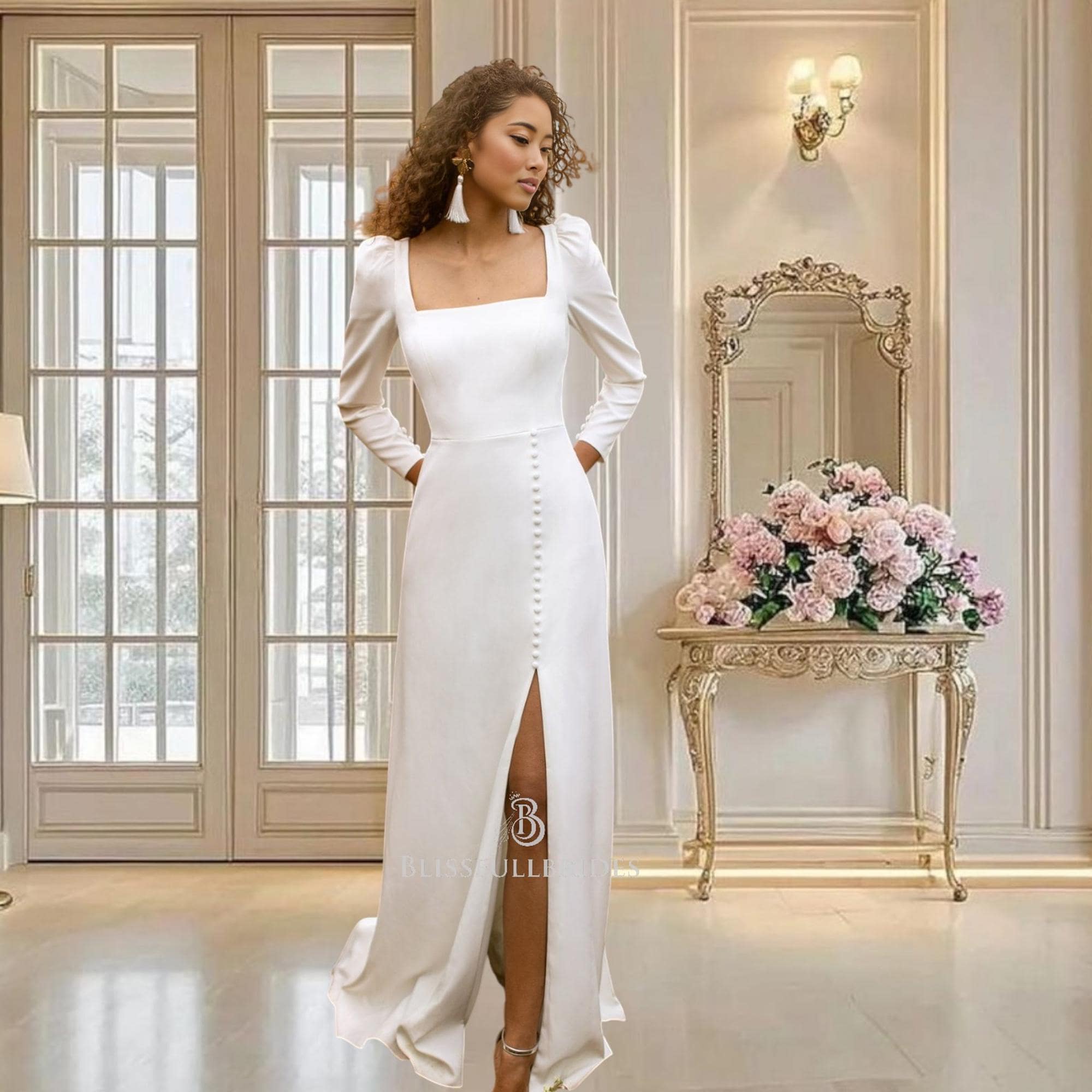 Square Neck White Long Dress - Etsy Canada
