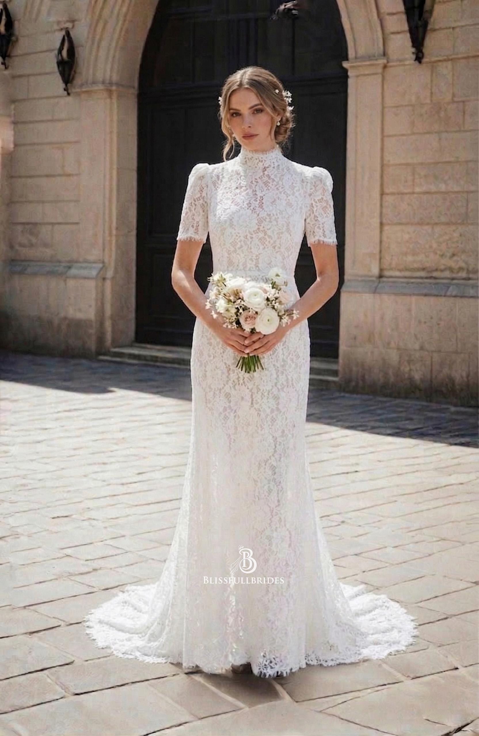 Minimalist Lace A Line Gown