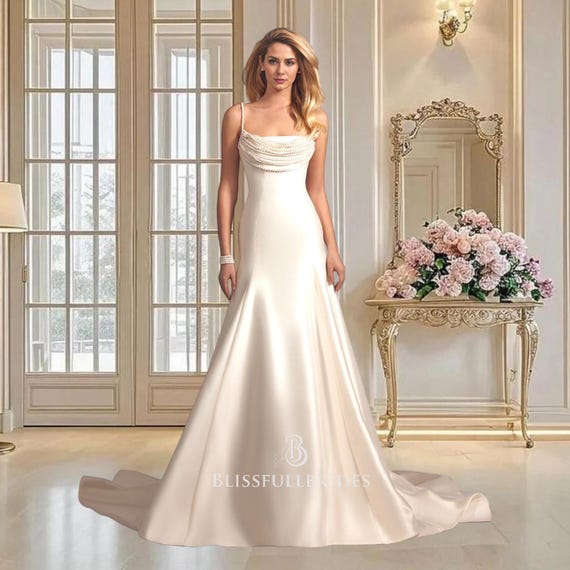 fitted floral wedding dress Elegant Mikado Fitted Wedding Dress with Slit and Removable Straps Nam –  Wedding Roof main image 0