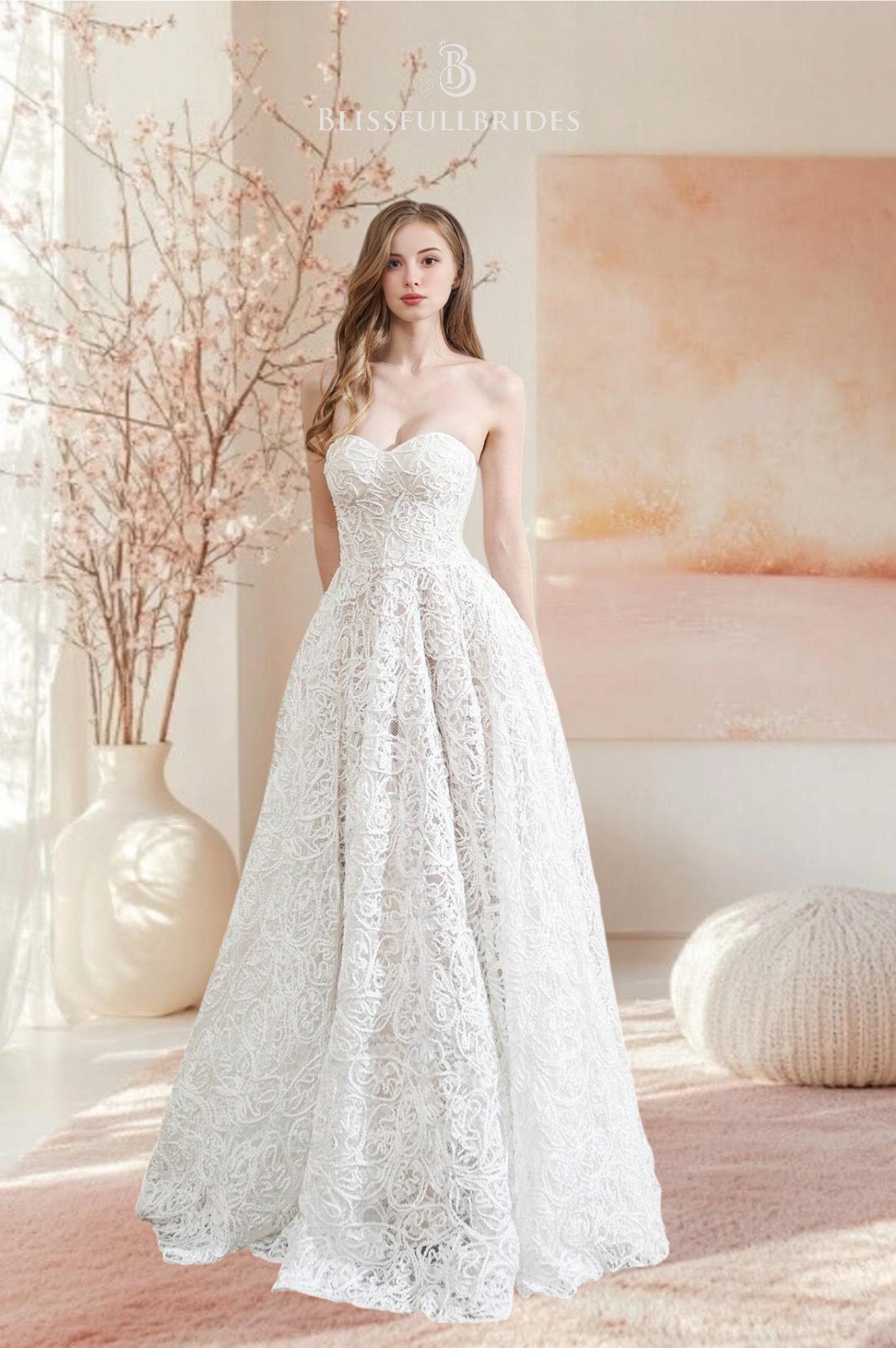 A-line Lace Wedding Dress: Custom Strapless Bridal Gown - Etsy