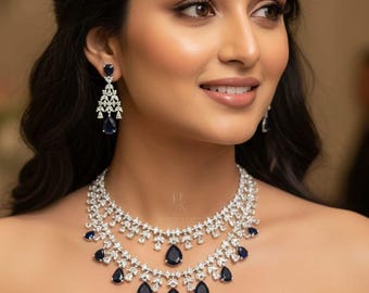 American Diamond Necklace Set / CZ Necklace/Indian Jewelry/double layered AD necklace