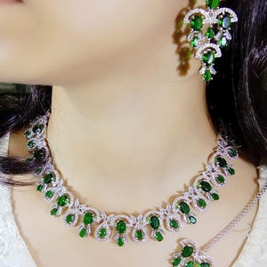 Green American Diamond Necklace Set: Indian CZ Jewelry