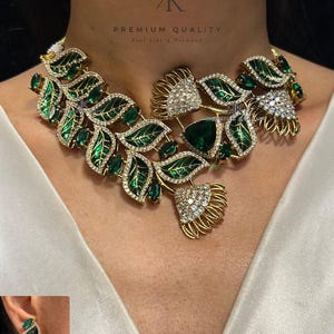 Emerald Cascade American Diamond Gold Plated Necklace Set main image 1