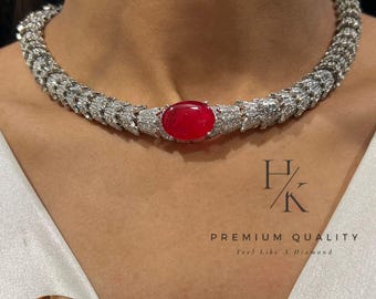 Amerikanskt diamant Husli halsbandsset: Cabochon stenhalsband med choker och örhängen