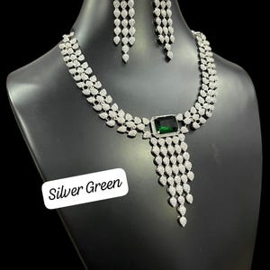 American Diamond Necklace Set / CZ Necklace/Indian Jewelry/ Reception Jewelry/ Bollywood Jewelry/Silver Blue