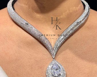 Two-Tone Emerald & American Diamond Necklace Set: Indian Jewelry