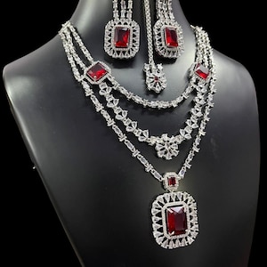 Pink American Diamond Necklace Set: Bridal Indian Jewelry