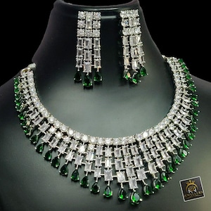 Emerald American Diamond Necklace Set: Bridal Indian Jewelry