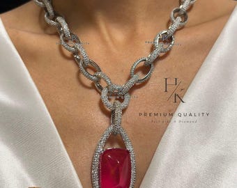 Halsbandsset med rosa stenar och amerikanska diamanter: Indiska silversmycken