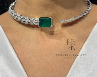 Halsband med grönt amerikanskt diamantmönster och örhängen