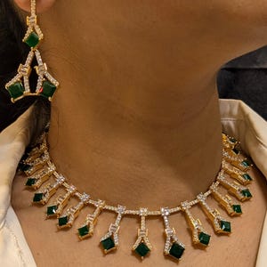 American Diamond Necklace Set / CZ Necklace/Indian Jewelry/ Reception Jewelry/ Bollywood Jewelry/Silver Blue