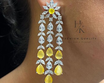 Pendientes de araña con circonitas amarillas: joyas llamativas de plata de ley