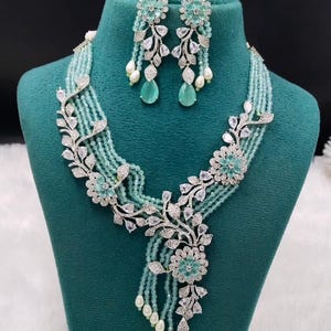 Mint American Diamond Necklace Set: Indian CZ Jewelry