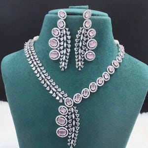Emerald diamond celebrity inspired Necklace set, American Diamond Necklace,Elegant Jewelry, bridal Jewelry, Indian jewelry,Pakistani jewelry