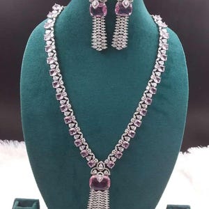 Pink Stone & American Diamond Necklace Set: Elegant Indian Jewelry