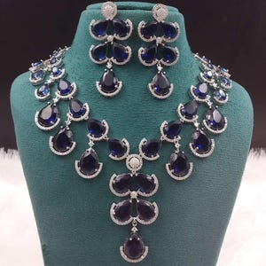 Emerald Green Teardrop Necklace Set: American Diamond Indian Jewelry