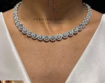 American Diamond Choker Necklace Set: Silver CZ Indian Jewelry