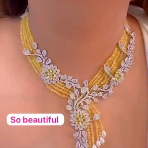 Yellow American Diamond Necklace Set: Indian CZ Jewelry