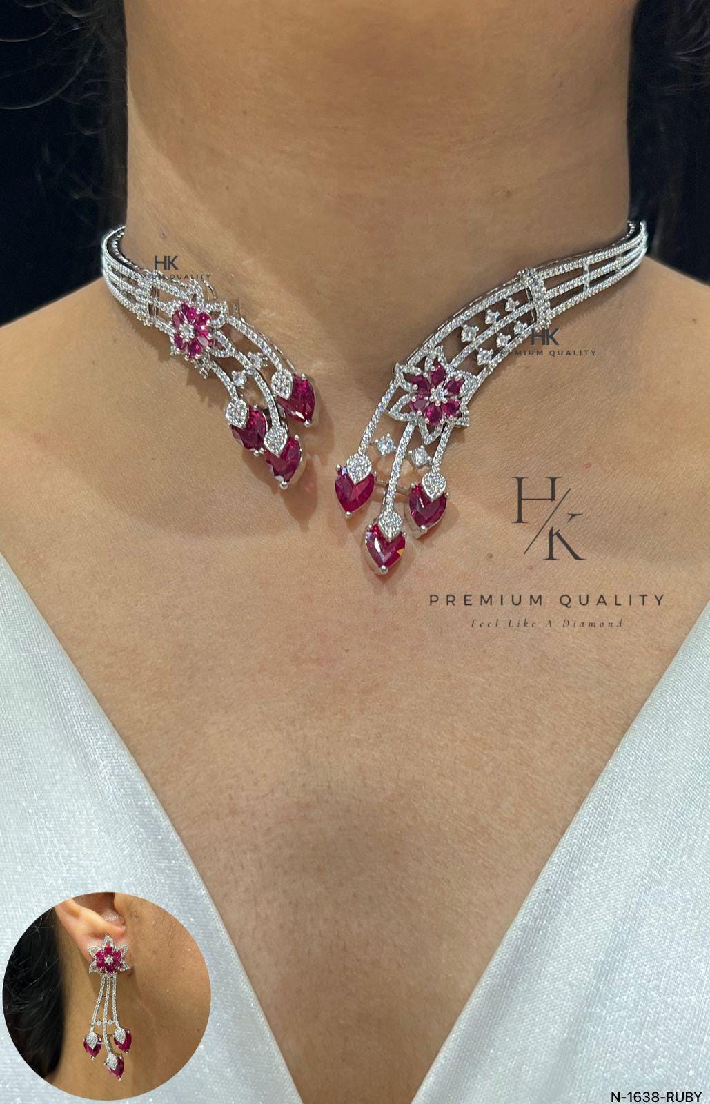 Floral-spray Open Choker Set – Premium Rhodium-plated American