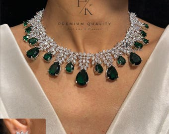 American Diamond Choker Necklace Set: Floral CZ Indian Jewelry