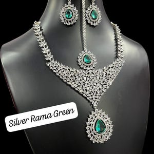 American Diamond Necklace Set / CZ Necklace/Indian Jewelry/ Reception Jewelry/ Bollywood Jewelry/Silver Blue