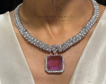 Pink American Diamond Necklace Set: CZ Indian Jewelry