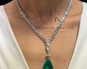 CZ Solitaire Pendant Necklace: Silver Tone American Diamond Style