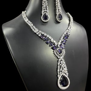 American Diamond Necklace Set / CZ Necklace/Indian Jewelry/ Reception Jewelry/ Bollywood Jewelry/Silver Blue