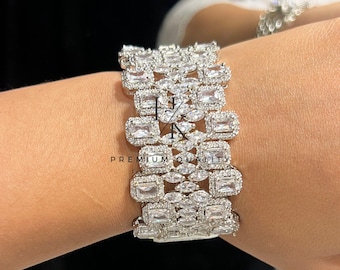 American Diamond CZ Openable Diamond Look Bracelet  Statement Bangle | Standard 2.4/2.6 Fits