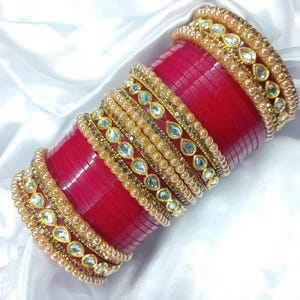 Maroon Bridal Bangle Set: Kundan Pearl Indian Chooda