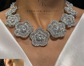 Silver white American Diamond Necklace Set / CZ Necklace/Indian Jewelry/ Reception Jewelry/ Bollywood Jewelry/Silver white silver
