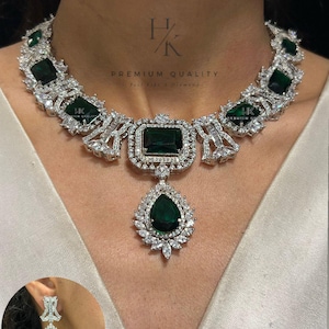 Emerald Green American Diamond Necklace Set: Indian Bridal Jewelry