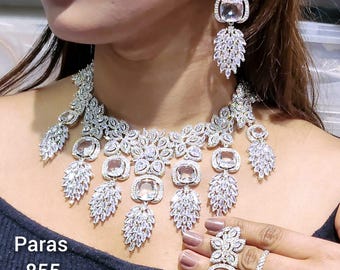 American Indian Jewelry II & III セット American DIAMOND Double Line CHOKER NECKLACE Set With Drop