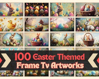 Easter Frame TV Art Bundle, Happy Easter Samsung Frame TV Artwork, Bunny Basket Eggs TheFrame Images, Television Frame Picture Decoration