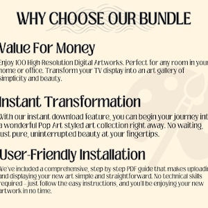 May include: A graphic with the text "WHY CHOOSE OUR BUNDLE" at the top. The graphic lists three reasons to choose a bundle: Value for Money, Instant Transformation, and User-Friendly Installation. Each reason is accompanied by an icon and a brief description.