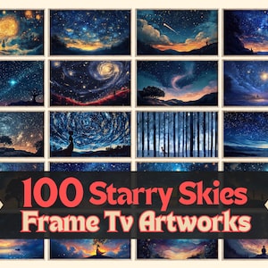 Starry Skies Frame TV Art Set, Sky With Stars And Moon Samsung Frame TV Artwork Bundle, TheFrame Images, Celestial Television Frame Decor