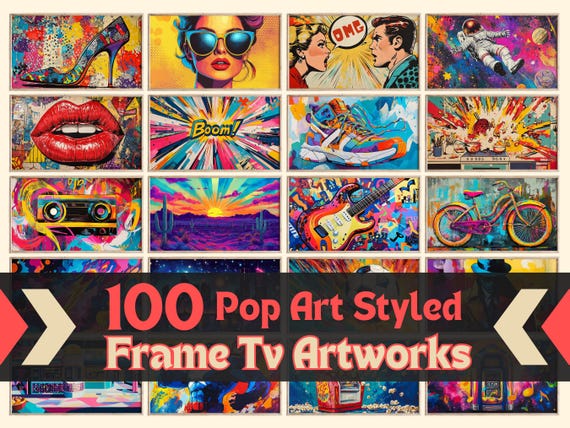 Pop Art Styled Frame TV Art Bundle, Modern Samsung Frame TV Artwork Set, TheFrame Vibrant Images, Colorful Television Frame Picture Decor