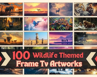 Wildlife Frame TV Art Set, Wild Life Animals Samsung Frame TV Artwork Bundle, TheFrame Images, Lion Tiger Elephant Television Frame Decor