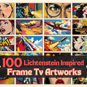 Set di cornici TV ispirate a Roy Lichtenstein, set di cornici TV Samsung, immagini TheFrame Pop Art, decorazioni moderne e vivaci per cornici TV